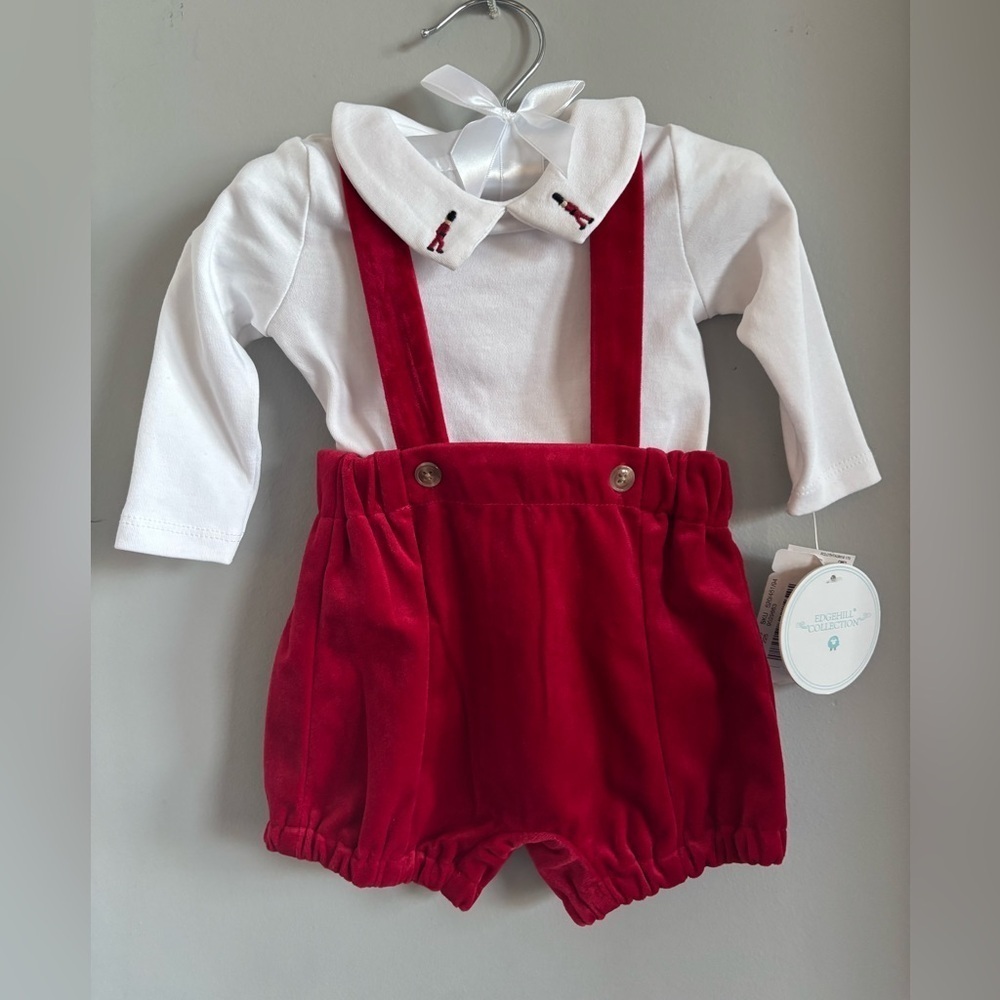 NWT Edgehill Collection Baby Boy Long Sleeve toy soldier Velvet Shortall Set